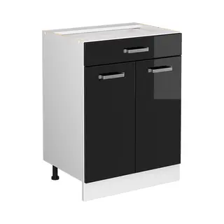 Küchenunterschrank R-line, Schwarz Hochglanz, 60 Cm Mit Schublade, Ohne Arbeitsplatte Vicco