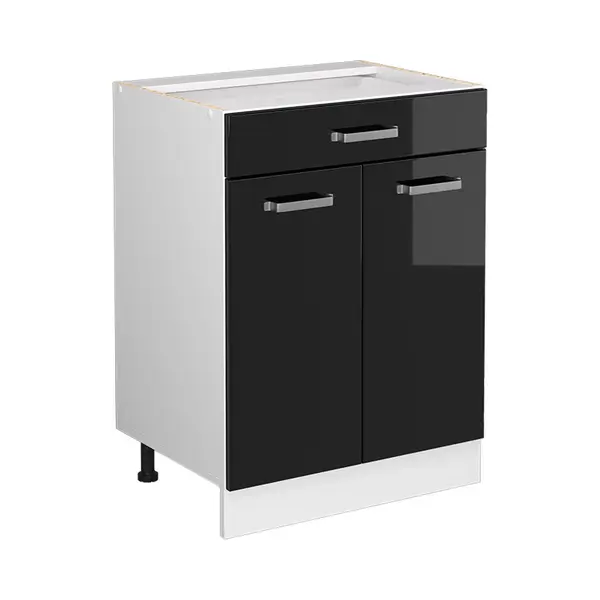 Küchenunterschrank R-line, Schwarz Hochglanz, 60 Cm Mit Schublade, Ohne Arbeitsplatte Vicco thumbnail