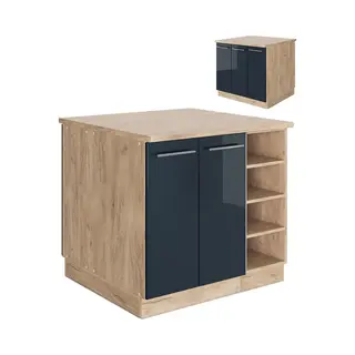 Vicco - Kücheninsel Fame-line, Dunkelblau Hochglanz/goldkraft Eiche, 90 Cm Ohne Arbeitsplatte