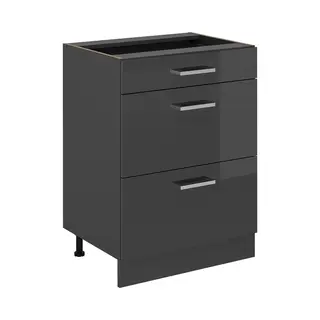 Vicco Unterschrank R-Line, Anthrazit Hochglanz/Anthrazit, 60 Cm Mit Schubladen, Ohne A... (1-St)