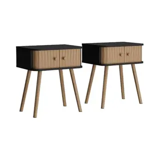 Vicco Bedside Table Germo, Anthracite/bamboo, Set Of 2, Suitable For Use As A Bedside Table Or Side Table