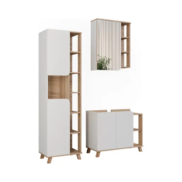 Vicco Badmöbel-Set Karen, Sonoma/Weiß, 3 Teile, (3-St., 3er Set) thumbnail