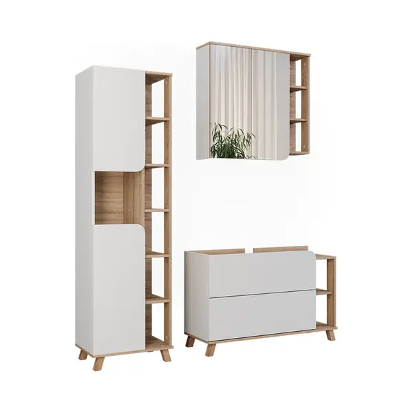 Vicco Badmöbel-Set Karen, Sonoma/Weiß, 3 Teile, (3-St., 3er Set) thumbnail