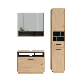 Vicco Badmöbel-Set Beatrice, Artisan Eiche/Anthrazit, 3 Teile Mit Hochschrank, (3-St., 3er Set)