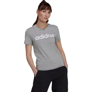 Adidas Damen Essentials Slim Logo Tee, Medium Grey Heather/White, S