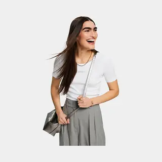Esprit 994EE1K316_100-S shirt/top Round neckline Short sleeve Cotton, Wool