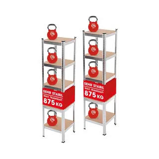 EASYmaxx Zware Lastenkast, Set Van 2, 40x40x180 Cm | 875 Kg Draagvermogen, 175 Kg Per Niveau | Rek En Werkbank | Kelderrek, Opslagrek Met 5