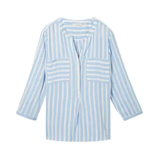 Tom Tailor Damen Bluse Mit Streifen & Brusttaschen, 35221 - Offwhite Blue Vertical Stripe, 40