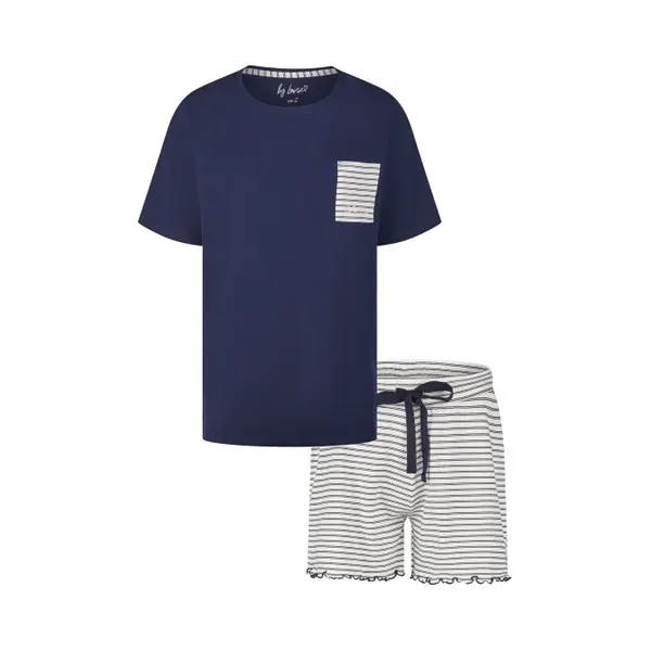 By Louise Dames Korte Pyjama Set Shortama Blauw - Maat M thumbnail