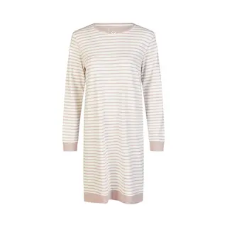 By Louise Dames Nachthemd Interlock Lange Mouw Wit/Roze Gestreept - Maat M