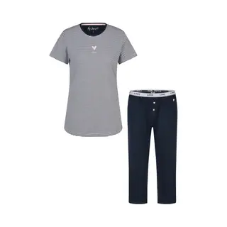 By Louise Dames Korte Mouwen Capri Pyjama Set Lang Donkerblauw Gestreept - Maat Xl