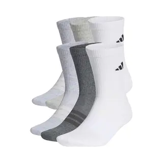 Adidas Unisex Cushioned Crew Socks 6 Pair Pack, White/light Grey Heather/medium Grey Heather/dark Grey Heather, 45-48
