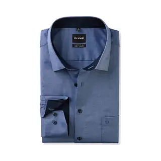 Olymp Herren Hemd Blau Meliert Comfort Fit