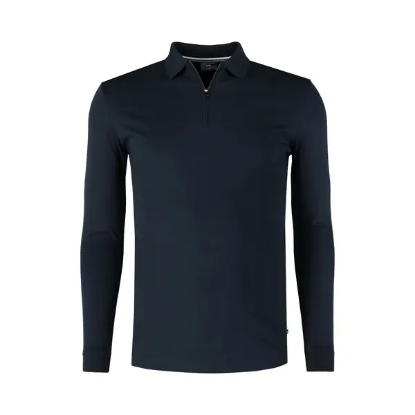 Olymp Casual Poloshirt Lange Mouw Marine, Effen thumbnail