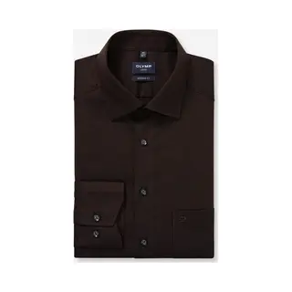 Olymp Luxor Modern Fit Hemd Langarm New Kent Kragen Muster Braun