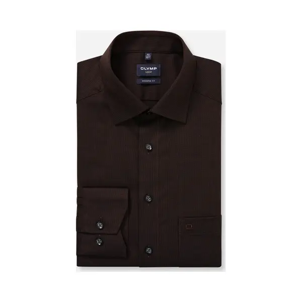 Olymp Luxor Modern Fit Hemd Langarm New Kent Kragen Muster Braun thumbnail