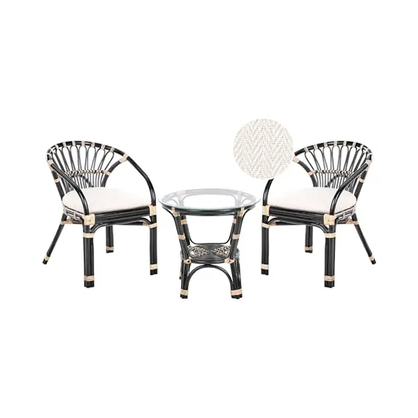 Beliani Balkonset Schwarz Rattan 3-teilig 2 Sessel Mit Couchtisch Auflagen Cremeweiß Boho Outdoor Indoor Garten Terrasse Balkon Wohnzimmer Schlafzimmer thumbnail