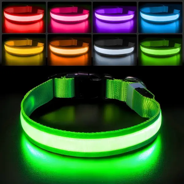 Verlichte Hondenband - Oplaadbare Led - Instelbaar - Voor Middelgrote/Grote Honden - Veiligheidsband - Groen - 45-50 Cm - 1 Stuk thumbnail