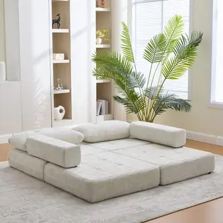 Okwish Klapbare Slaapbank - 1-Zits Slaapbank Met Hoofd- En Lendenkussens & Schuim - Ruimtebesparend - Voor Woonkamer/Slaapkamer - Chenille - Beige