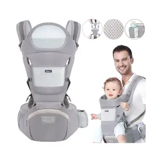 Okwish Draagzakken - Hip‑Seat Draagzak Voor Neugeborene En Kleinkinder, Ergonomische Babytrage Met Opbergvak, Lichtgewicht Heupdrager, Katoen, Grijs