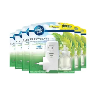 6x Ambi Pur Elektrische Geurverspreiders 1 Compartiment Starterkit + Navulling Morning Dew 20 Ml