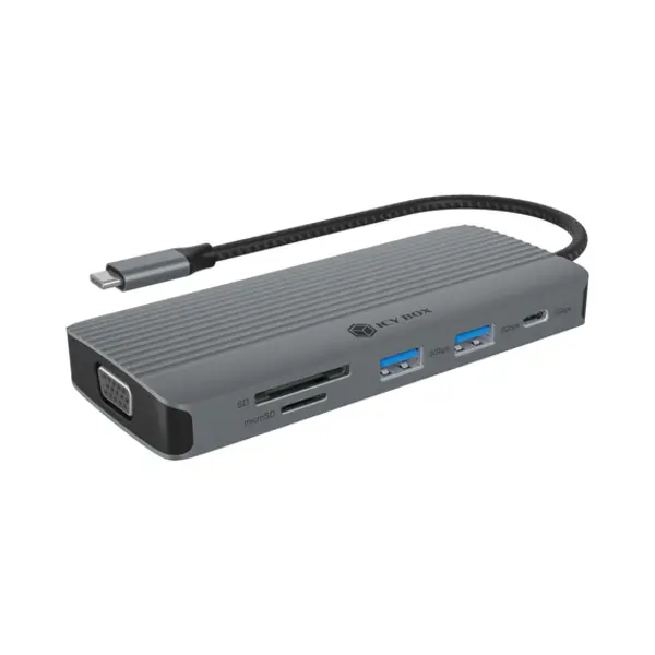 Icy Box Ib-DK4040a-Cpd, 10 in 1 Usb-C Docking station, 1x Hdmi 4K60Hz, 1x Vga, 3x Usb-A 5G, 1x Usb-C 5G, 1x Usb-C for Pd 100W, 1x Lan 1Gb, 2xCardreader thumbnail