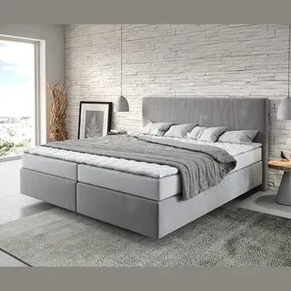 Delife Boxspringbett Dream-Well 180x200 Cm Mikrofaser Grau Mit Matratze Und Topper