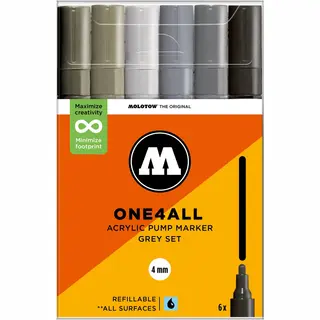 Molotow One4All 227HS Acryl Marker Grey Set (4, 0 Mm Strichstärke, Hochdeckend Und Permanent, Schnell Trocknend, Nachfüllbar, Für Fast Alle