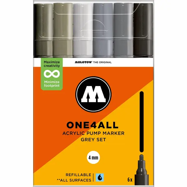 Molotow One4All 227HS Acryl Marker Grey Set (4, 0 Mm Strichstärke, Hochdeckend Und Permanent, Schnell Trocknend, Nachfüllbar, Für Fast Alle thumbnail