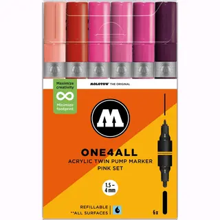 Molotow One4All Acrylic Twin Marker Pink Set (1, 5 Und 4, 0 Mm Strichstärke, Hochdeckend Und Permanent, Schnell Trocknend, Nachfüllbar, Für Fast