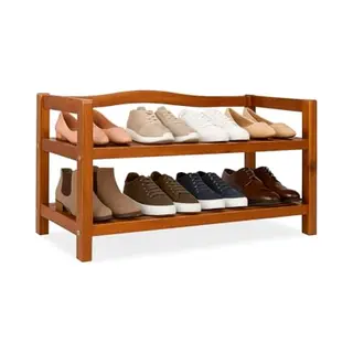 Casaria® Shoe Rack Acacia Wood 2 Shelves 74x26x42cm