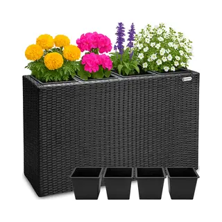 Casaria® Polyrattan Bloempot Zwart 95x27x60cm