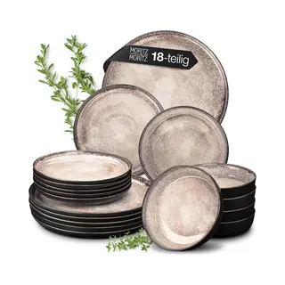 Moritz & Moritz Vida 18-Piece Beige Porcelain Dinner Set For 6 People - Modern Plates And Bowls Set, Microwave & Dishwasher Safe - Includes Dinner