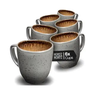 Moritz & Moritz Organic Coffee Cups Set Of 6 - Coffee Mug Set Beige Made Of Robust Stoneware With Unique Colour Gradient - Dishwasher Safe Cup Set