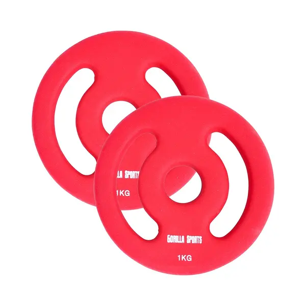 Gorilla Sports® Neopren Hantelscheiben - 2er Set, 2x1kg, 2x2kg, 2x3kg, 2x4kg, 2x5kg Gewichte, 30/31 Mm Bohrung, Mit Griffen, Gusseisen - thumbnail
