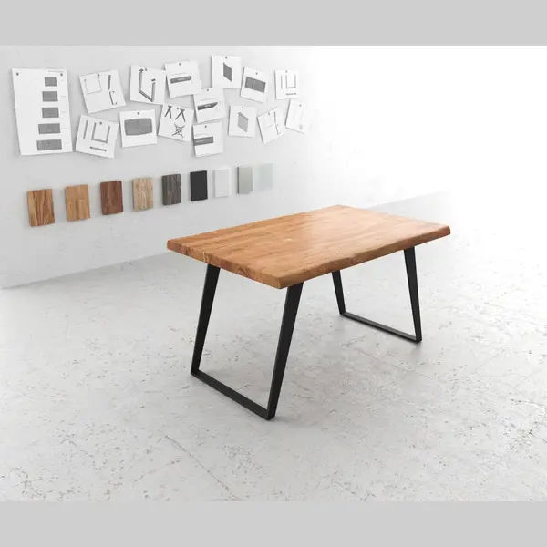 Delife Esstisch Edge 140x90 Xl Akazie Natur Metall Schräg Live-Edge thumbnail