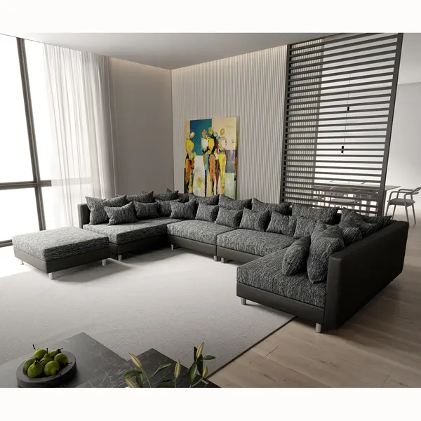 Delife Wohnlandschaft Clovis Xl Schwarz Modulsofa Mit Hocker thumbnail