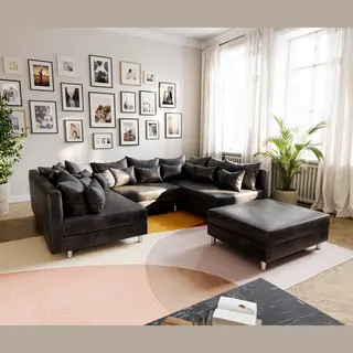 Delife Wohnlandschaft Clovis Anthrazit Antik Optik Modular Hocker