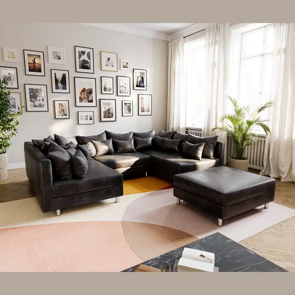 Delife Wohnlandschaft Clovis Anthrazit Antik Optik Modular Hocker thumbnail