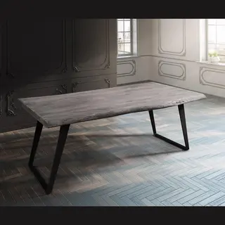 Delife Esstisch Edge 200x100 Xl Akazie Platin Metall Schräg Live-Edge