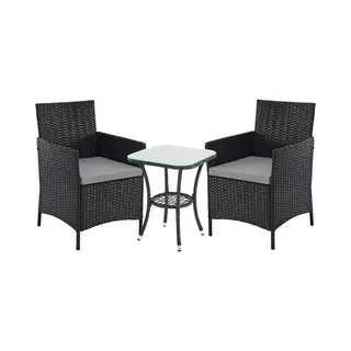 Svita Balkonset Brooklyn Bistro, (Set (3-tlg), 1 Tisch, 2 Stühle), Sitzgruppe, Polyrattan, Inkl. Kissen, Schwarz