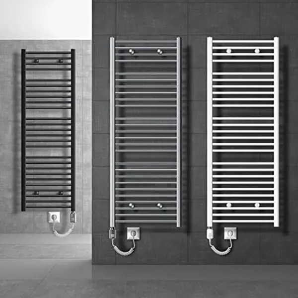 Ecd Germany - Badheizkörper Elektrisch Mit Heizstab 1200w Große Leistung - 500 X 1800 Mm - Weiß - Gebogen Mit Seitenanschluss - Heizkörper thumbnail