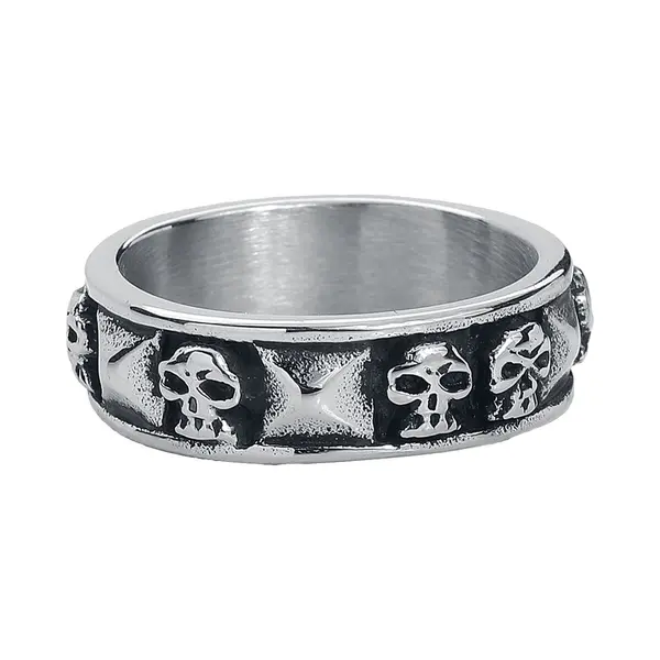 Etnox Skulls And Rivets Heren Ring - Zilverkleurig - Xl thumbnail