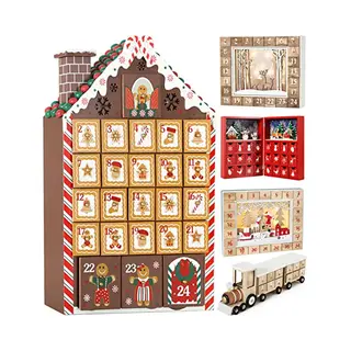 Brubaker Herbruikbare Houten Adventskalender Om Te Vullen - Peperkoekhuisje Met Led-verlichting - Doe-het-zelf-kalender 26, 2 X 45 X 5, 5 Cm