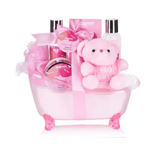 Brubaker 7-Piece Baby Gift Set - Welcome Set For Girls - Baby Care Set With Tub And Plush Bear - Pink