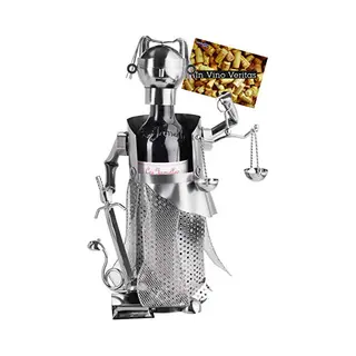 Brubaker Wine Bottle Holder Justitia Silver - Metal Sculpture Bottle Stand - Metal Figure Wine Gift For Lawyers, Judge, Lawyer, Law Firm - With