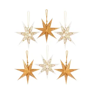 Brubaker 6 Papier Sterne Weihnachten - Weihnachtsstern Deko Set - 20 Cm Faltsterne Gold Weiß - Großer Baumschmuck Papiersterne - Christbaumschmuck -