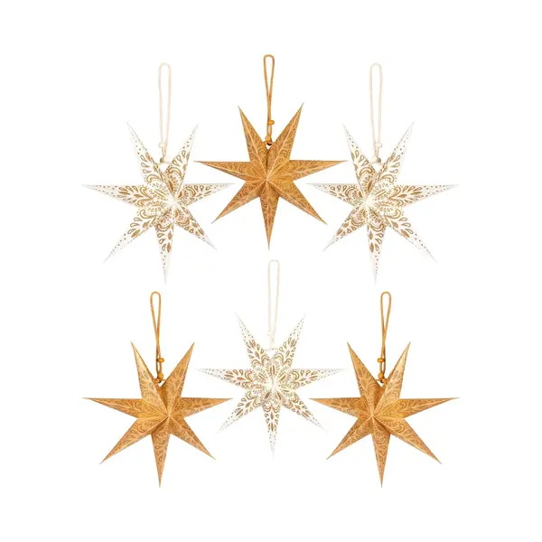 Brubaker 6 Papier Sterne Weihnachten - Weihnachtsstern Deko Set - 20 Cm Faltsterne Gold Weiß - Großer Baumschmuck Papiersterne - Christbaumschmuck - thumbnail