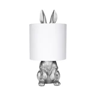 Brubaker Tafel- Of Nachtlamp Zilver Konijn - Tafellamp Met Keramische Voet En Stoffen Kap - 42 Cm Hoog, Wit Zilver