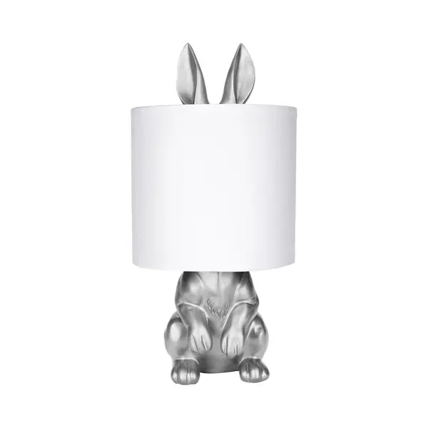Brubaker Tafel- Of Nachtlamp Zilver Konijn - Tafellamp Met Keramische Voet En Stoffen Kap - 42 Cm Hoog, Wit Zilver thumbnail